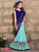 Pavitra Sahiba 1008 NavyBlue and AquaBlue Party Wear/Daily Wear Goergette Saree