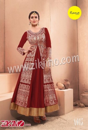 Rama Embroiderded Pure Dhupion Maroon Jacket And Gown With Net Dupatta