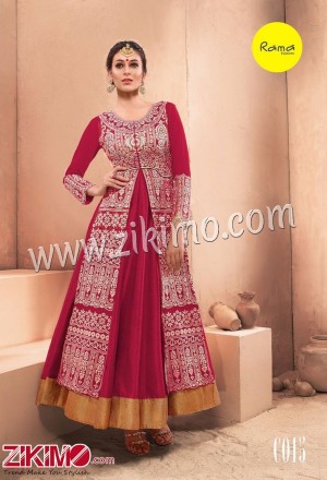 Rama Embroiderded Pure Dhupion Magenta Jacket And Gown With Net Dupatta