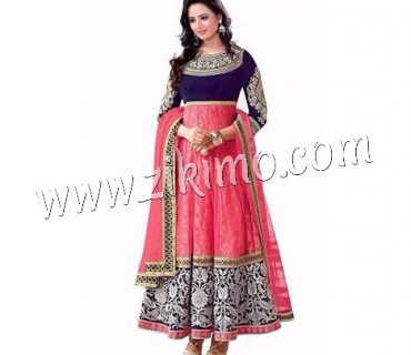 Pink And Blue Rasal Net with Embroidery Party/Wedding Wear Flared Suit Having Chiffon Dupatta 1 Pink And Blue Rasal Net with Embroidery Party/Wedding Wear Flared Suit Having Chiffon Dupatta