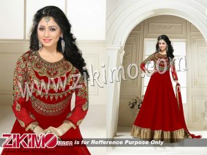 Georgette with Embroidery Wedding wear Red Prachi Replica Anarkali Suit with Chiffon Dupatta