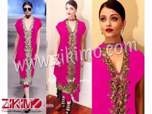 Aishwarya Rai Party/Wedding Wear Deep Pink And Golden  Georgette with Embroidery Palazzo/Pants Style Unstitched Suit