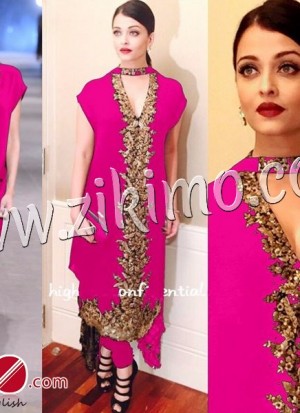 Aishwarya Rai Party Wedding Wear Deep Pink And Golden Georgette