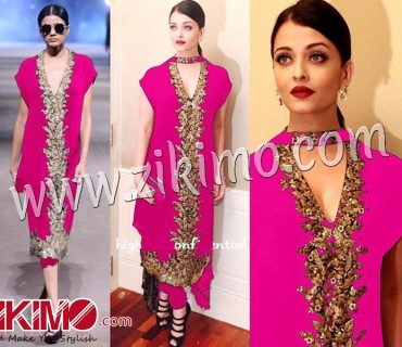 Aishwarya Rai Party/Wedding Wear Deep Pink And Golden Georgette with Embroidery Palazzo/Pants Style Unstitched Suit 1 Aishwarya Rai Party/Wedding Wear Deep Pink And Golden Georgette with Embroidery Palazzo/Pants Style Unstitched Suit
