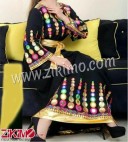 Designer Black and MultiColor Mirror work Embroidered Cotton Un-stitched Designer Suit With Chiffon Dupatta