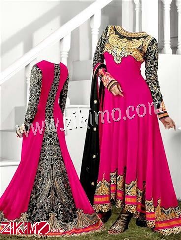 Designer Dark Pink and Black Embroidered Georgette Semi-Stitched Anarkali Suit with Chiffon Dupatta 1 Designer Dark Pink and Black Embroidered Georgette Semi-Stitched Anarkali Suit with Chiffon Dupatta