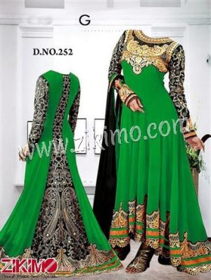 Designer Dark Green and Black Embroidered Georgette Semi-Stitched Anarkali Suit with Chiffon Dupatta