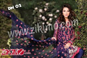 Zikimo Rosemeen Pakistani Printed Georgette Royal Blue Straight Suits