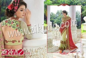 Zikimo 5001 Designer Red Green Georgette and Net Wedding Party Wear Saree