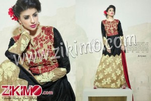 Rutbaa 1001 Red And Chiku Bhahalpuri Silk Wedding/Party Wear A Line Anarkali Suit