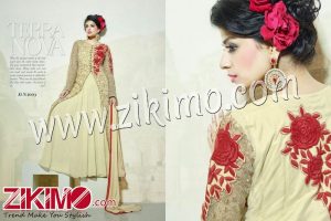 Rutbaa 1003 Cream Net Zaria With Mirror Work Jacket Patern Wedding/Party Wear Anarkali Suit
