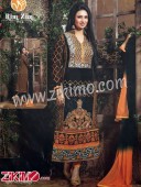 Zikimo Rimzim 12005 Black and Orange Embroidered Georgette Semi-Stitched Straight Suit