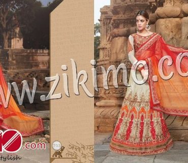 Zikimo Shanaya 703 Off White And Orange Pink Silk Georgette Zari, Resham, Zardosi, Cutdana, Patch Work Wedding/Party Wear A Line Lehenga Choli 1 Zikimo Shanaya 703 Off White And Orange Pink Silk Georgette Zari, Resham, Zardosi, Cutdana, Patch Work Wedding/Party Wear A Line Lehenga Choli