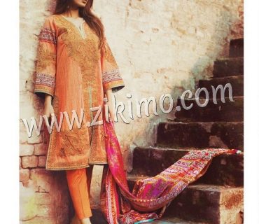 Zikimo Sanna and Safeena 3-A Orange and Pink Embroidered Cotton Satin Party/Daily Wear Designer Suit 1 Zikimo Sanna and Safeena 3-A Orange and Pink Embroidered Cotton Satin Party/Daily Wear Designer Suit