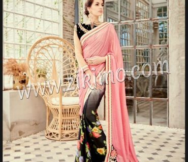 BabyPink and Black Party Wear/Wedding Wear Crape, Georgette, Net Sparkle Saree 1109 1 BabyPink and Black Party Wear/Wedding Wear Crape, Georgette, Net Sparkle Saree 1109
