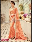 Beige and Orange Party Wear/Wedding Wear Crape, Georgette, Net Sparkle Saree 1110