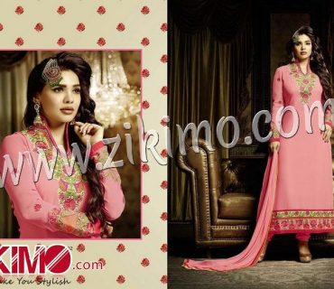 Zikimo Zubeda 4102 BabyPink and DeepPink Embroidered Georgette Long Semi-stitched Party Wear/Daily Wear Long Straight Suit 1 Zikimo Zubeda 4102 BabyPink and DeepPink Embroidered Georgette Long Semi-stitched Party Wear/Daily Wear Long Straight Suit