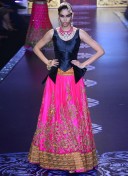 Fuchsia & Navy Silk Sangeet Mehendi Reception Wedding Lehenga Choli at Zikimo