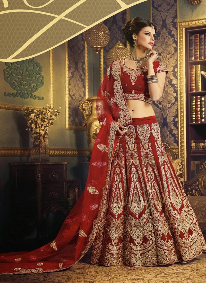 traditional red wedding lehenga