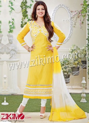 Zikimo Ayesha Takia Yellow Cotton Casual Wear Straight Suit