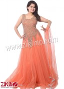 Zikimo TRADITIONAL WEDDING STYLISH Net Peach GOWN