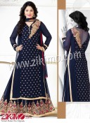 ZIKIMO NAVY BLUE GEORGETTE EMBROIDERY LONG STRAIGHT DESIGNER PARTY WEAR SALWAR SUIT
