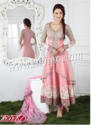 ZIKIMO NEW SOFT PINK JACKET STYLE LONG ANARKALI SALWAR KAMEEZ