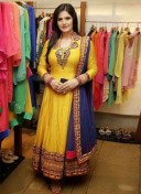 ZAREEN KHAN YELLOW GEORGETTE LACE BORDER DESIGNER ANARKALI SUIT AT ZIKIMO