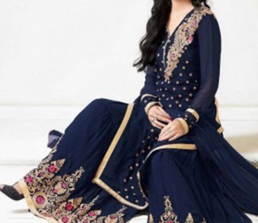 HEENA KHAN NAVY BLUE GEORGETTE EMBROIDERY LONG STRAIGHT SALWAR PLAZO SEMI STITCH SUIT AT ZIKIMO 1 HEENA KHAN NAVY BLUE GEORGETTE EMBROIDERY LONG STRAIGHT SALWAR PLAZO SEMI STITCH SUIT AT ZIKIMO
