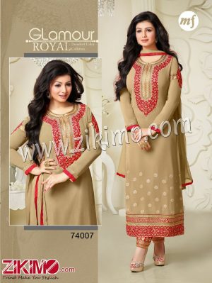 Zikimo Abrisha 74007Burlywood Party Wear Embroidered Georgette Long Semi-stitched Party Wear Straight Suit