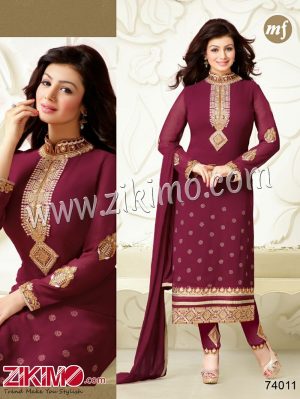 Zikimo Abrisha 74011Maroon Party Wear Embroidered Georgette Long Semi-stitched Party Wear Straight Suit
