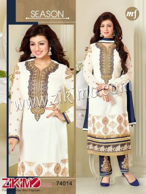 Zikimo Abrisha 774014White Party Wear Embroidered Georgette Long Semi-stitched Party Wear Straight Suit