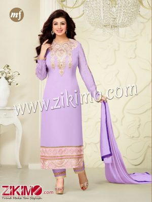 Zikimo Abrisha 74015LavenderViolet Party Wear Embroidered Georgette Long Semi-stitched Party Wear Straight Suit