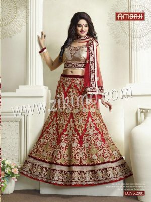 Ambaji Heavy Net Indian Bridal lehenga With  Gota Work Choli and Net Duaptta at Zikimo