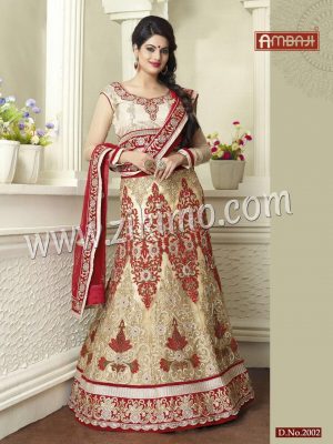 Ambaji Heavy Net Indian Bridal lehenga With  Gota Work Choli and Net Duaptta at Zikimo