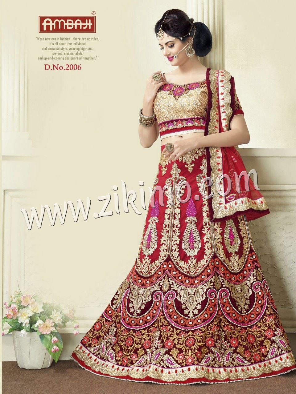 Ambaji Heavy Net Indian Bridal lehenga With  Gota Work Choli and Net Duaptta at Zikimo