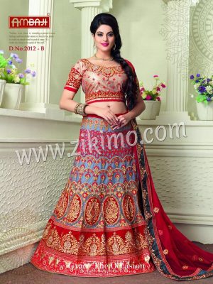 Ambaji Heavy Net Indian Bridal lehenga With  Gota Work Choli and Net Duaptta at Zikimo