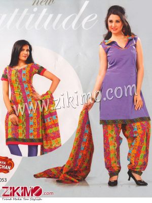 Zikimo Bolbachan 4053DeepLavender and DarkPurple Printed Cotton Un-stitched Daily Wear Salwar Suit