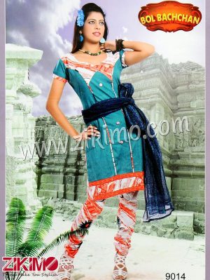 Zikimo Bolbachan 9014AquaGreen and Multicolor Printed Cotton Un-stitched Daily Wear Salwar Suit