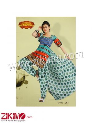 Zikimo Bolbachan 963Multicolor and White Printed Cotton Un-stitched Daily Wear Salwar Suit