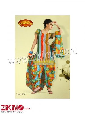 Zikimo Bolbachan 970Multicolor Printed Cotton Un-stitched Daily Wear Salwar Suit
