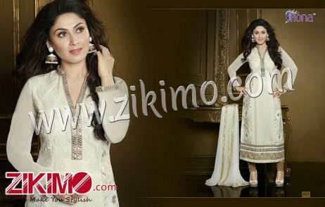 Zikimo Fiona Manjree1017 White Georgette Party Wear Unstitched Straight Suit