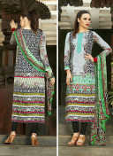 Multicolor and Black 199 Party Wear Cotton Satin Long Straight Un-stitched  Suit At Zikimo