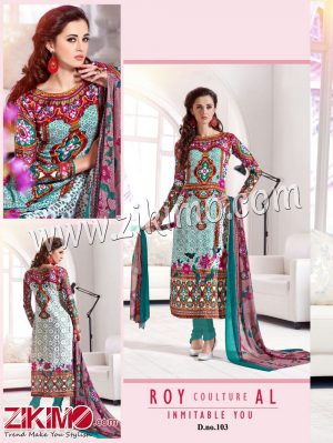 Zikimo Fiza 103AquaGreen and Pink Cotton Satin Party Wear/Daily Wear Un-stitched Straight Suit