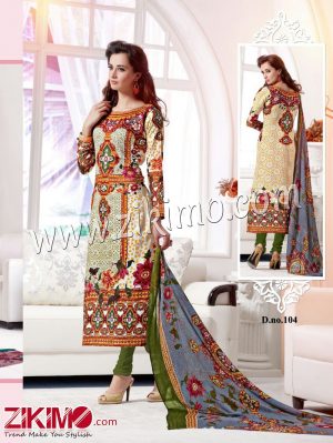 Zikimo Fiza 104TurmericYellow and Green Cotton Satin Party Wear/Daily Wear Un-stitched Straight Suit