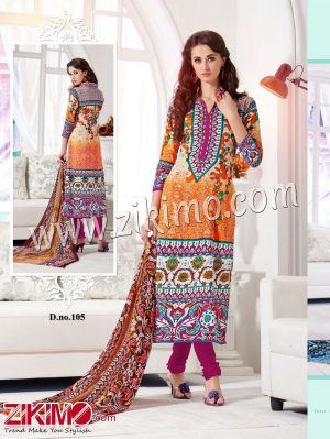 Zikimo Fiza 105Orange and Pink Cotton Satin Party Wear/Daily Wear Un-stitched Straight Suit