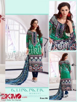 Zikimo Fiza 106 Green and NavyBlue Cotton Satin Party Wear/Daily Wear Un-stitched Straight Suit