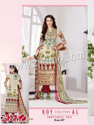 Zikimo Fiza 107Lightyellow and CornellRed Cotton Satin Party Wear/Daily Wear Un-stitched Straight Suit
