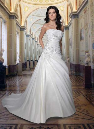 Unimaginable White Floor Sweeping Satin Wedding Gown At Zikimo