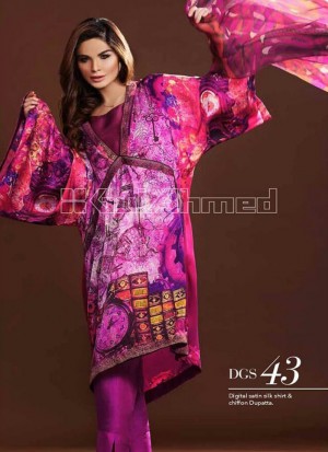 Multicolor and Dark Magenta 43 Party Wear Printed Un-stitched Satin Pakistani Suit at Zikimo